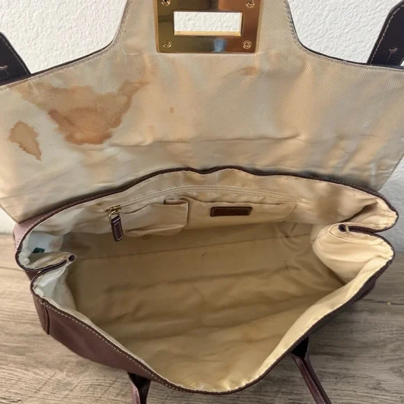 Lauren Ralph Vintage Satchel Bag Burgundy Brown Gold Buckle Turn Lock Doctor Bag - Picture 7 of 12